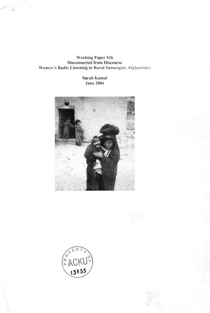 Disconnected from discourse women's Radio listening in rural Samangan, Afghanistan / Sarah Kamal — cover