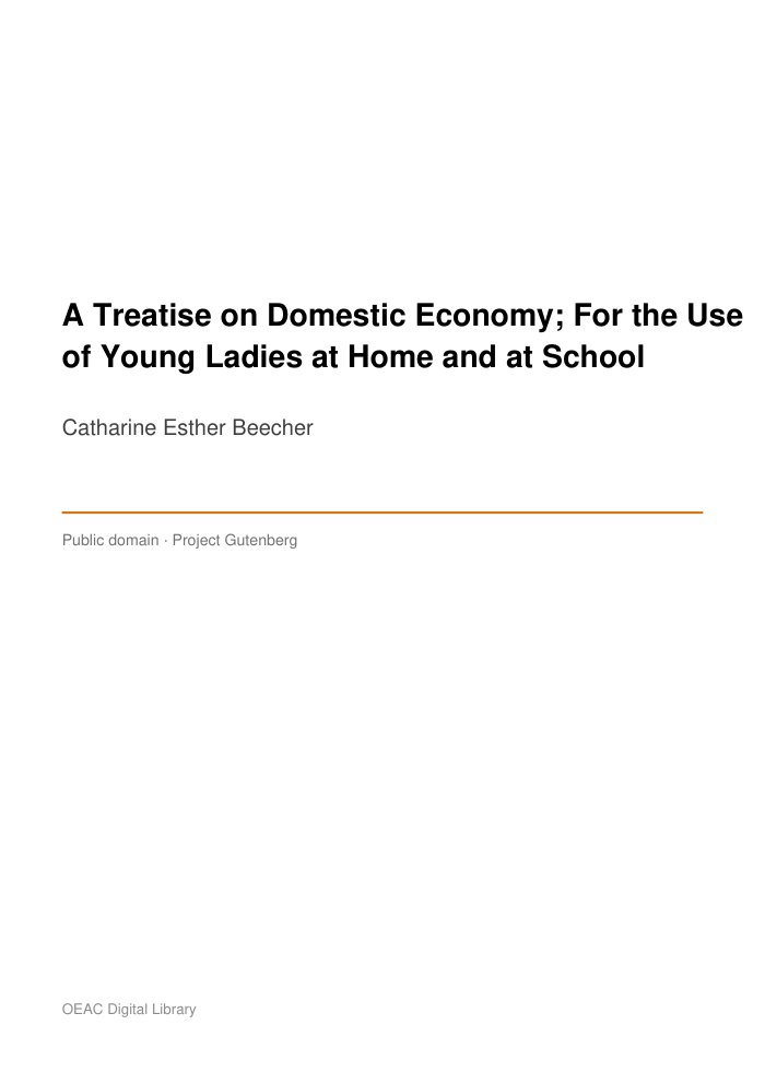 A Treatise on Domestic Economy; For the Use of Young Ladies at Home and at School — cover