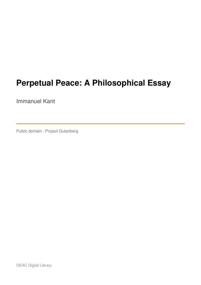 Perpetual Peace: A Philosophical Essay — cover