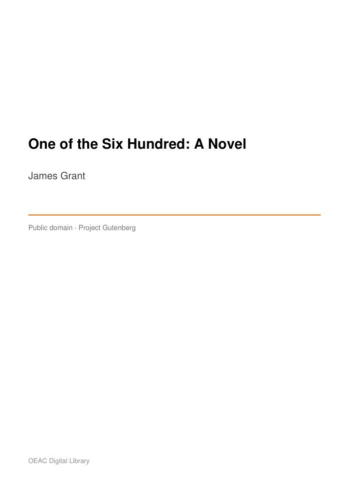 One of the Six Hundred: A Novel — cover