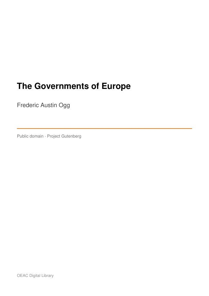 The Governments of Europe — cover