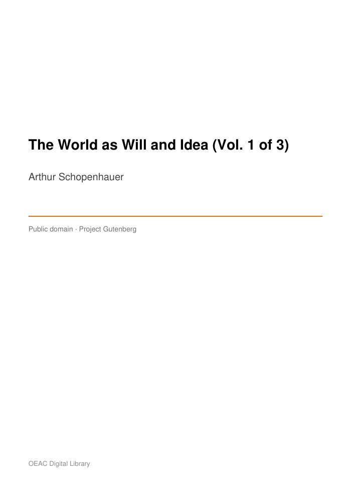 The World as Will and Idea (Vol. 1 of 3) — cover