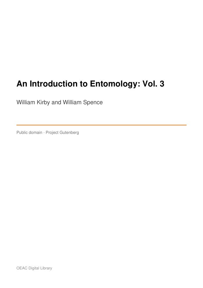 An Introduction to Entomology: Vol. 3 — cover