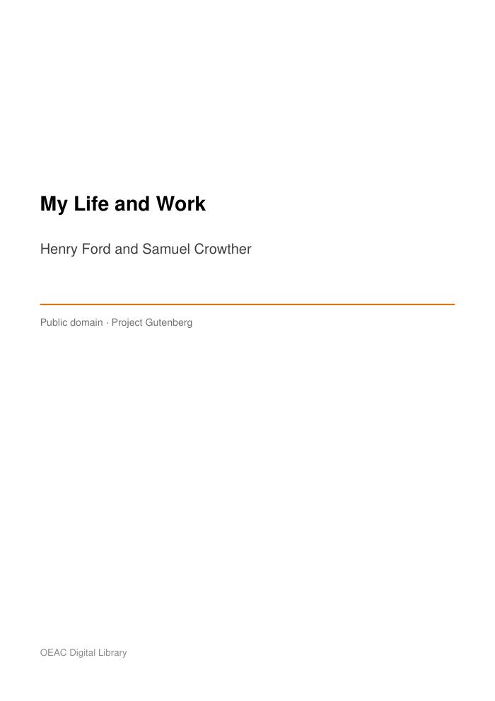 My Life and Work — cover