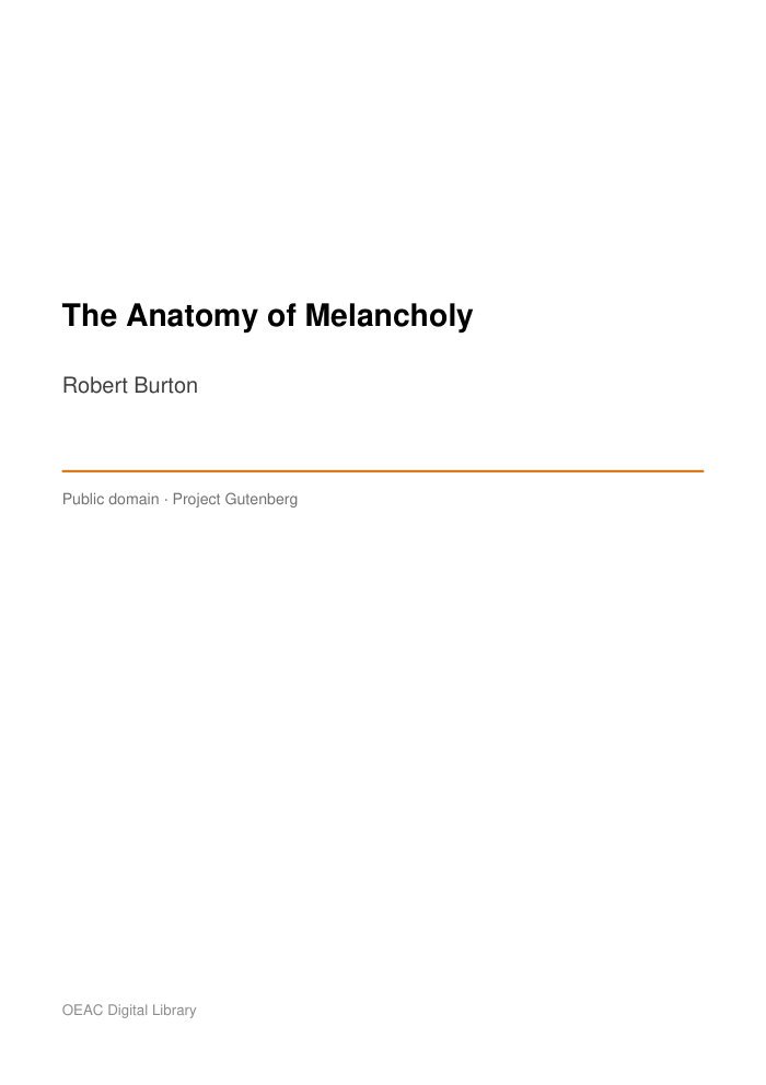 The Anatomy of Melancholy — cover