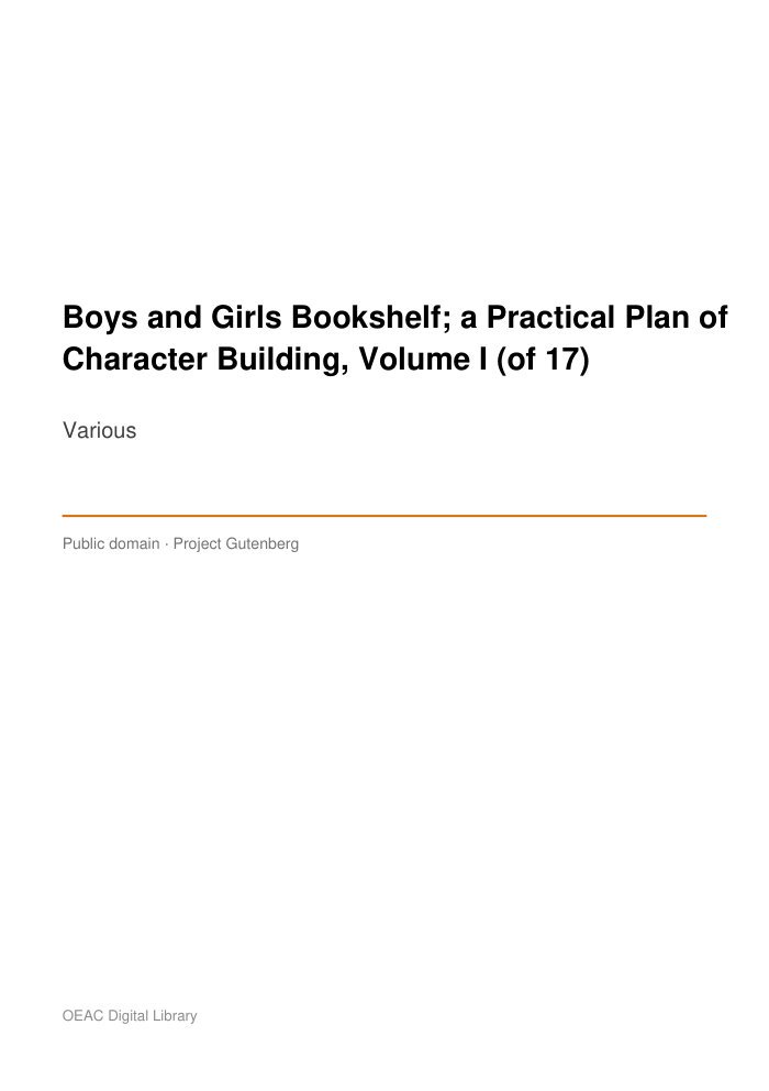 Boys and Girls Bookshelf; a Practical Plan of Character Building, Volume I (of 17) — cover