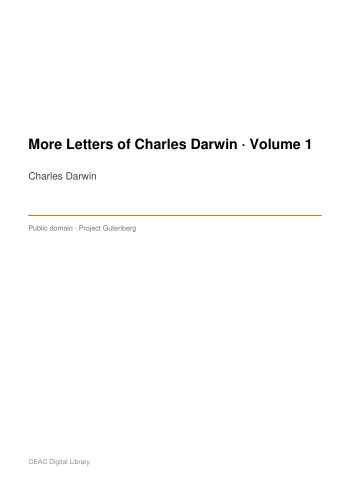 More Letters of Charles Darwin — Volume 1 — cover