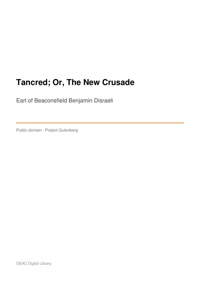 Tancred; Or, The New Crusade — cover