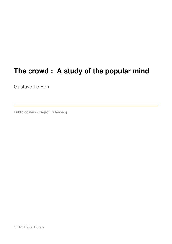 The crowd :  A study of the popular mind — cover