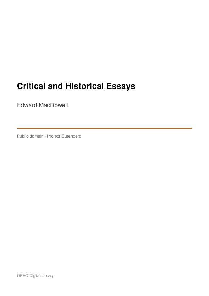 Critical and Historical Essays — cover