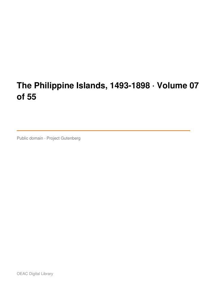 The Philippine Islands, 1493-1898 — Volume 07 of 55 cover
