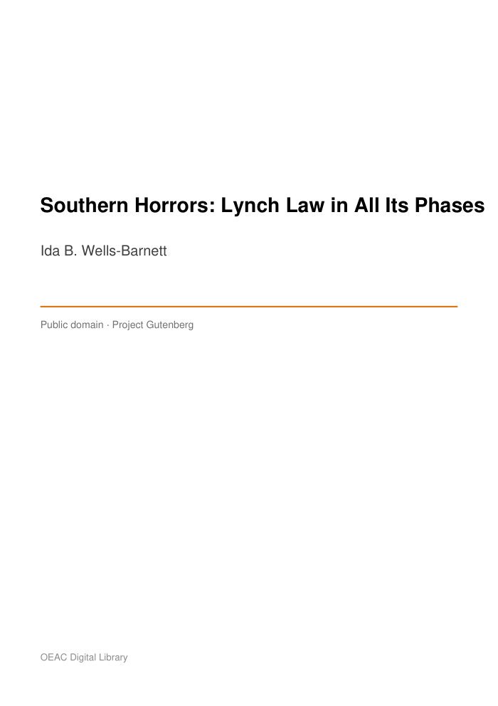 Southern Horrors: Lynch Law in All Its Phases — cover