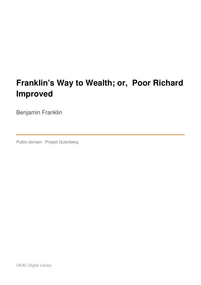 Franklin's Way to Wealth; or, "Poor Richard Improved" — cover