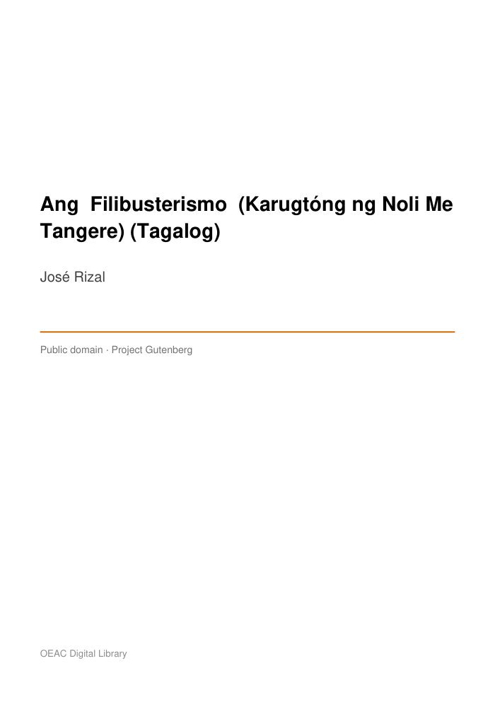 Ang "Filibusterismo" (Karugtóng ng Noli Me Tangere) (Tagalog) — cover