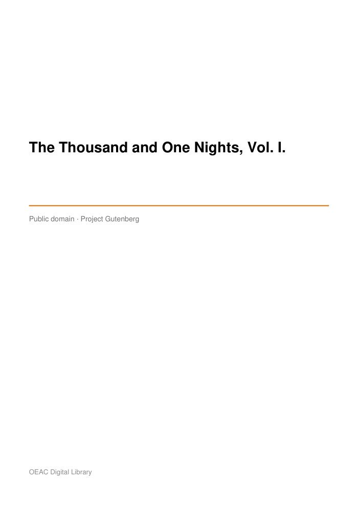 The Thousand and One Nights, Vol. I. — cover