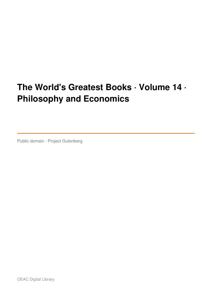 The World's Greatest Books — Volume 14 — Philosophy and Economics — cover