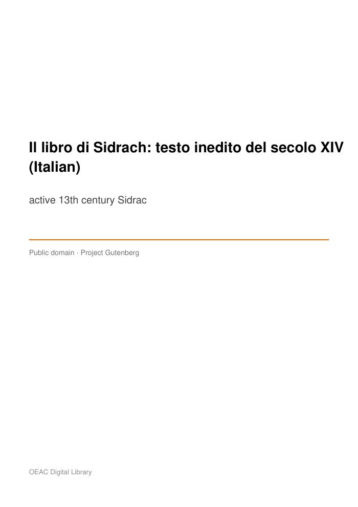 Il libro di Sidrach: testo inedito del secolo XIV (Italian) — cover