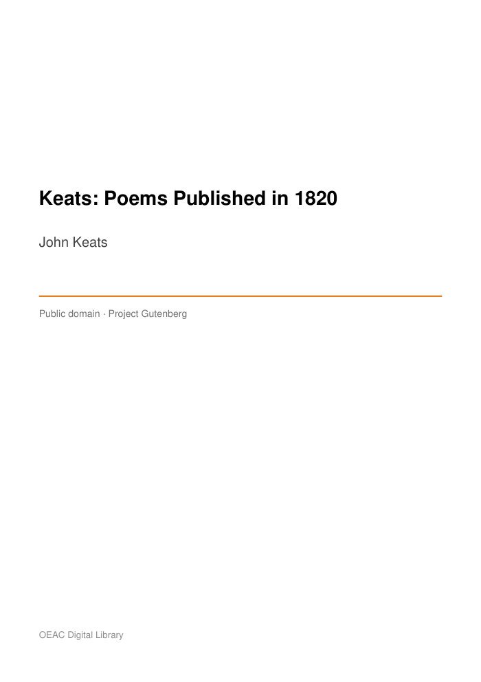 Keats: Poems Published in 1820 — cover