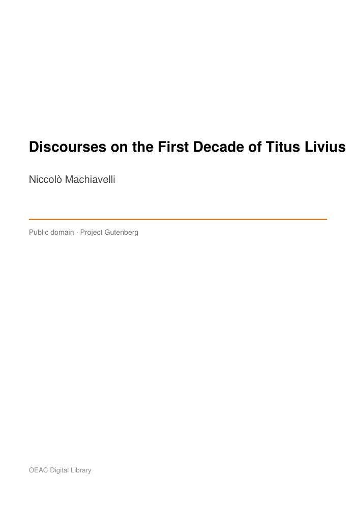 Discourses on the First Decade of Titus Livius — cover
