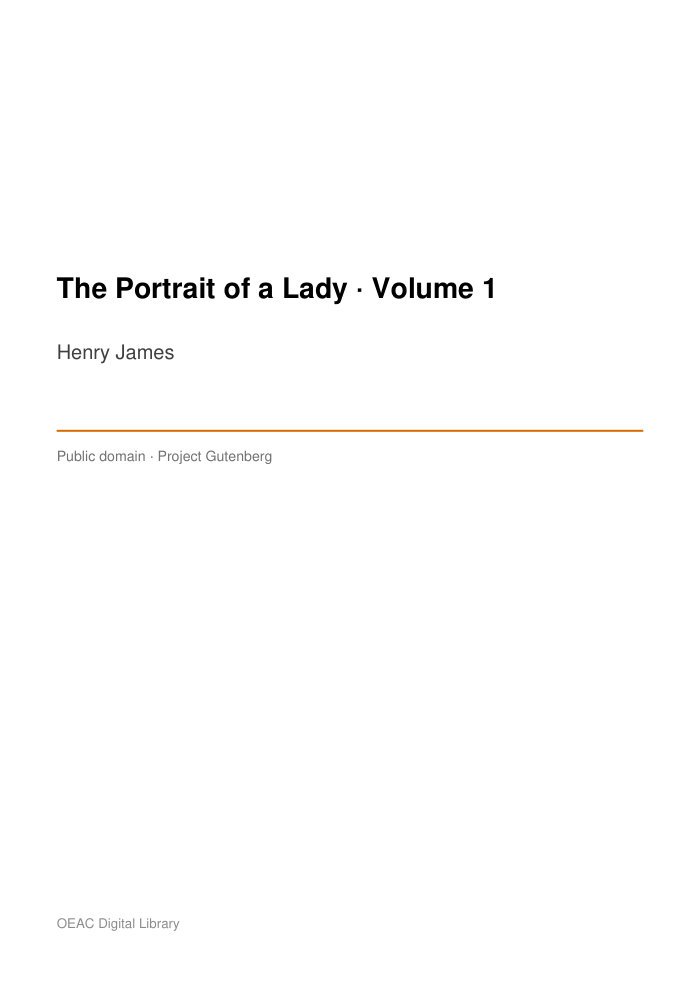 The Portrait of a Lady — Volume 1 — cover
