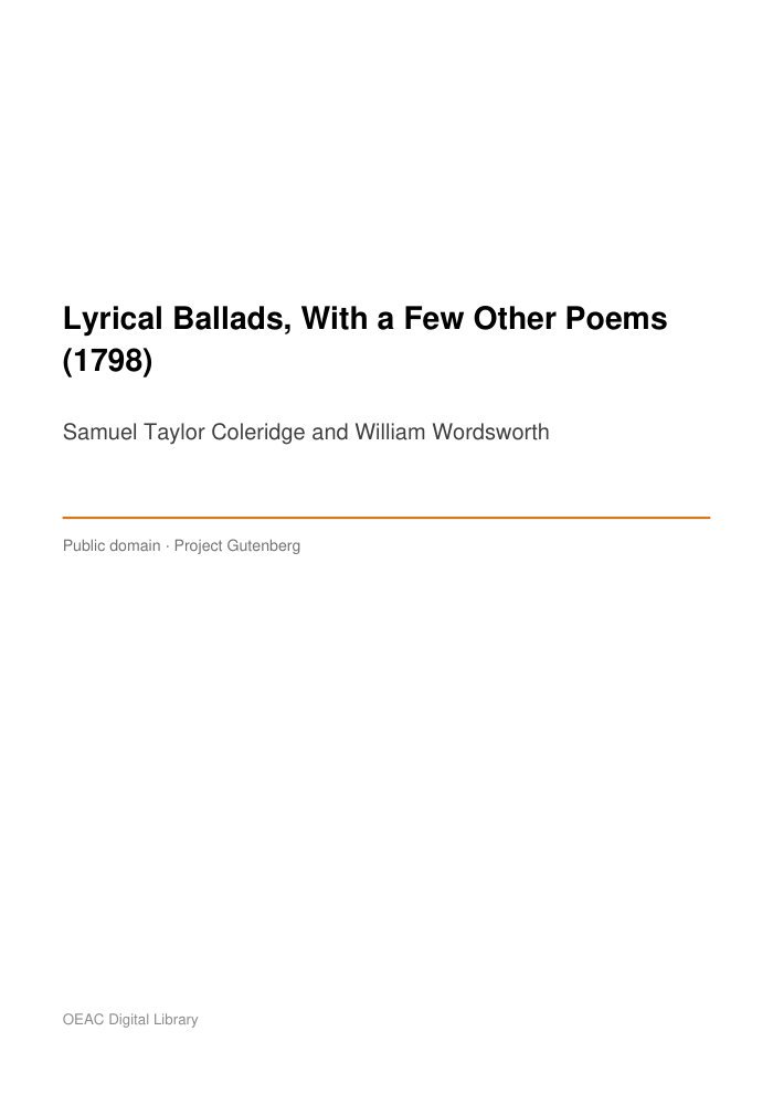 Lyrical Ballads, With a Few Other Poems (1798) — cover
