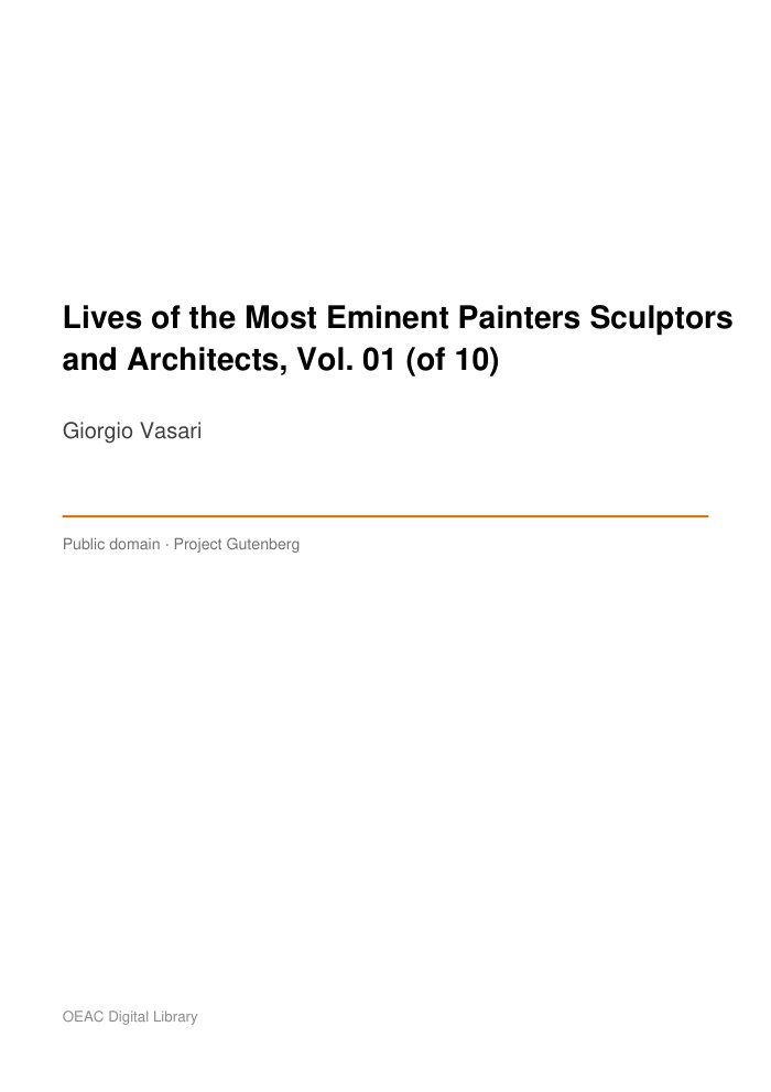 Lives of the Most Eminent Painters Sculptors and Architects, Vol. 01 (of 10) — cover