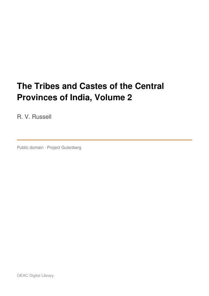 The Tribes and Castes of the Central Provinces of India, Volume 2 — cover