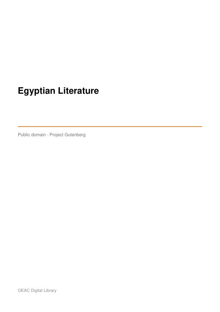 Egyptian Literature — cover