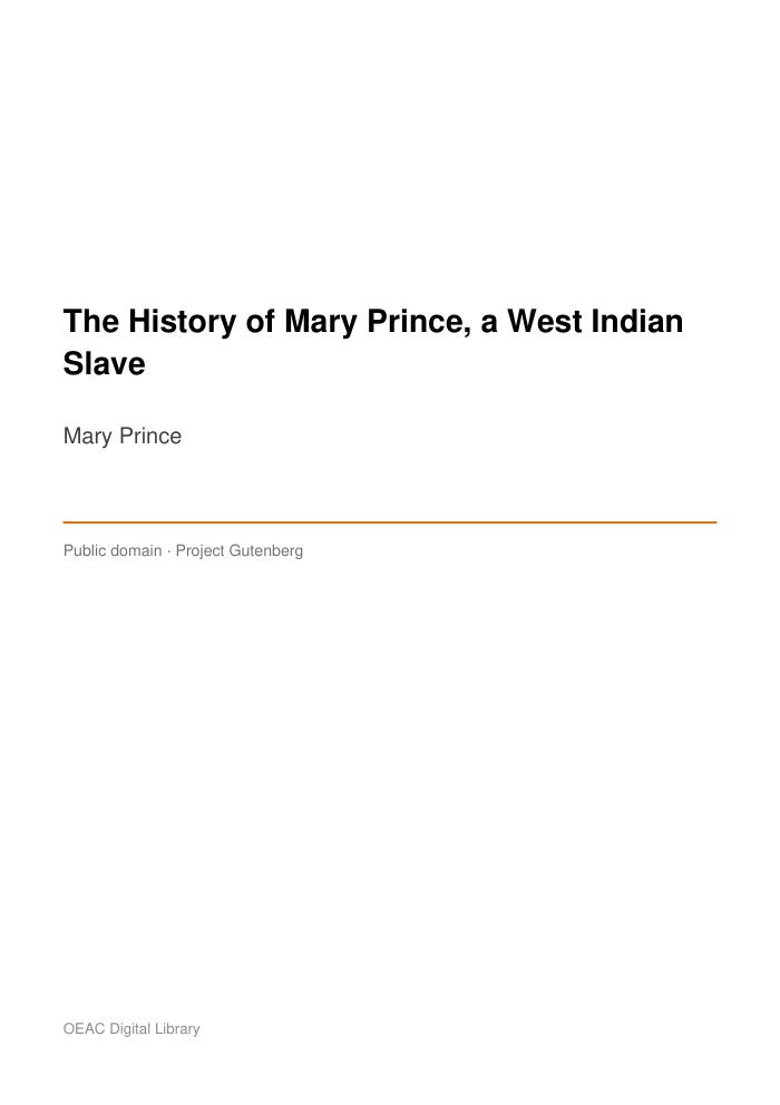 The History of Mary Prince, a West Indian Slave cover