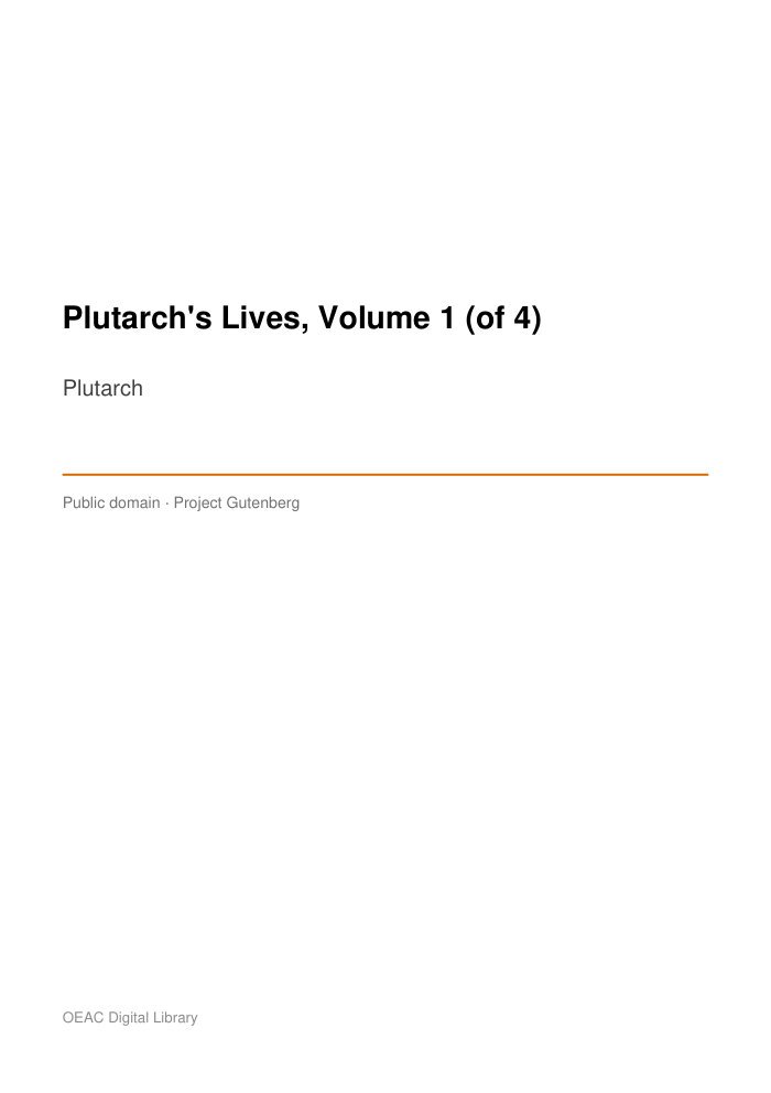 Plutarch's Lives, Volume 1 (of 4) — cover