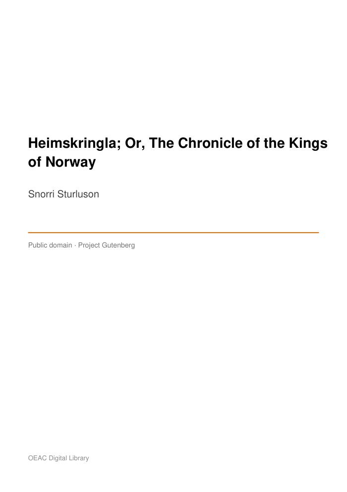 Heimskringla; Or, The Chronicle of the Kings of Norway — cover