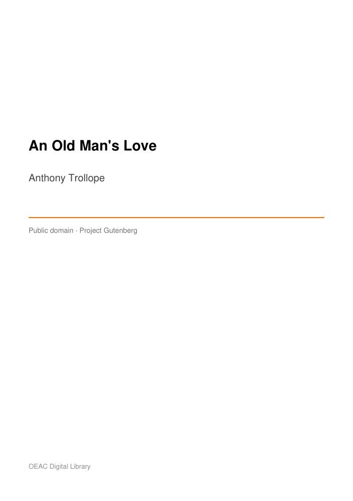 An Old Man's Love — cover