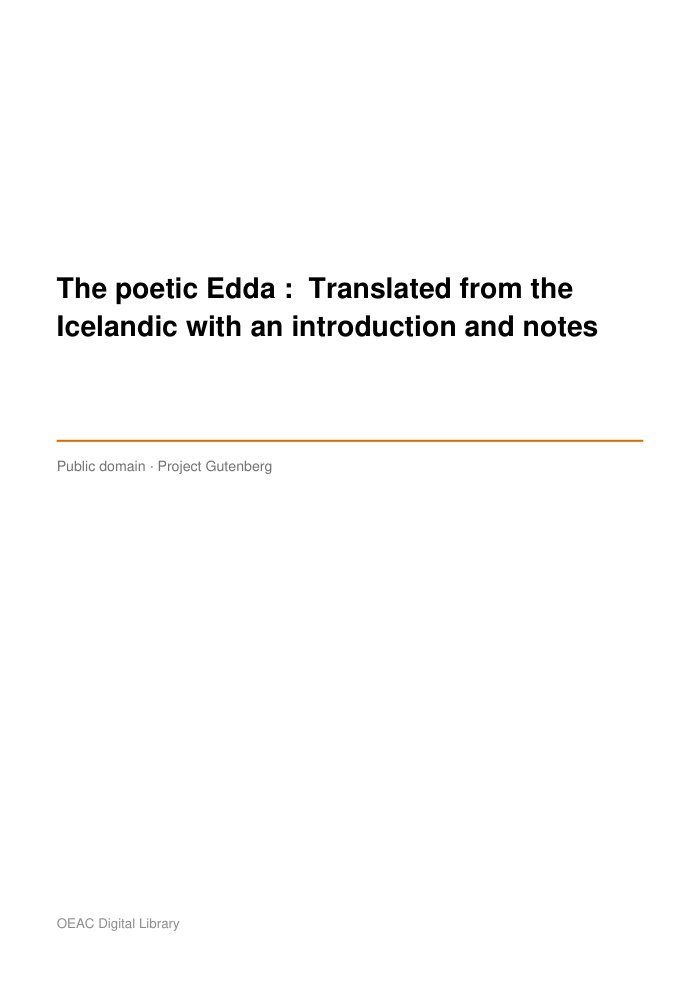 The poetic Edda :  Translated from the Icelandic with an introduction and notes — cover