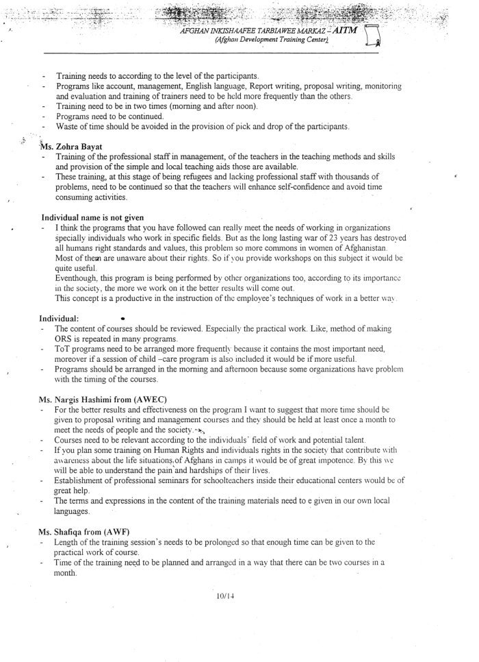 Report on workshop consultative meeting / Afghan Development Training Center cover