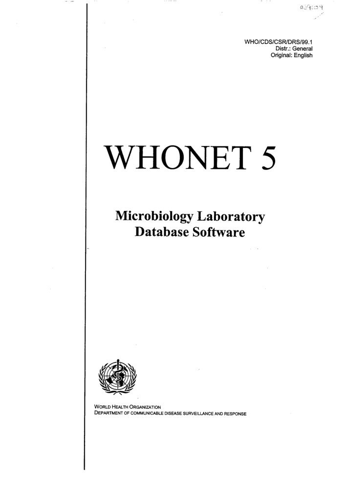 WHONET 5 : microbiology laboratory database software cover