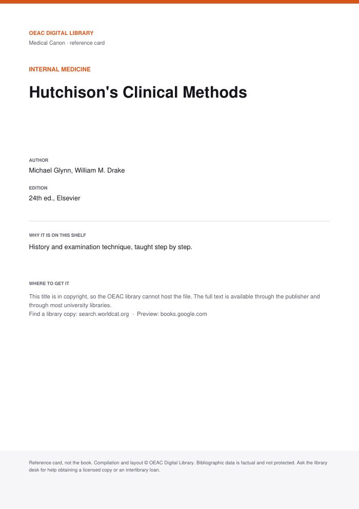 Hutchison's Clinical Methods cover