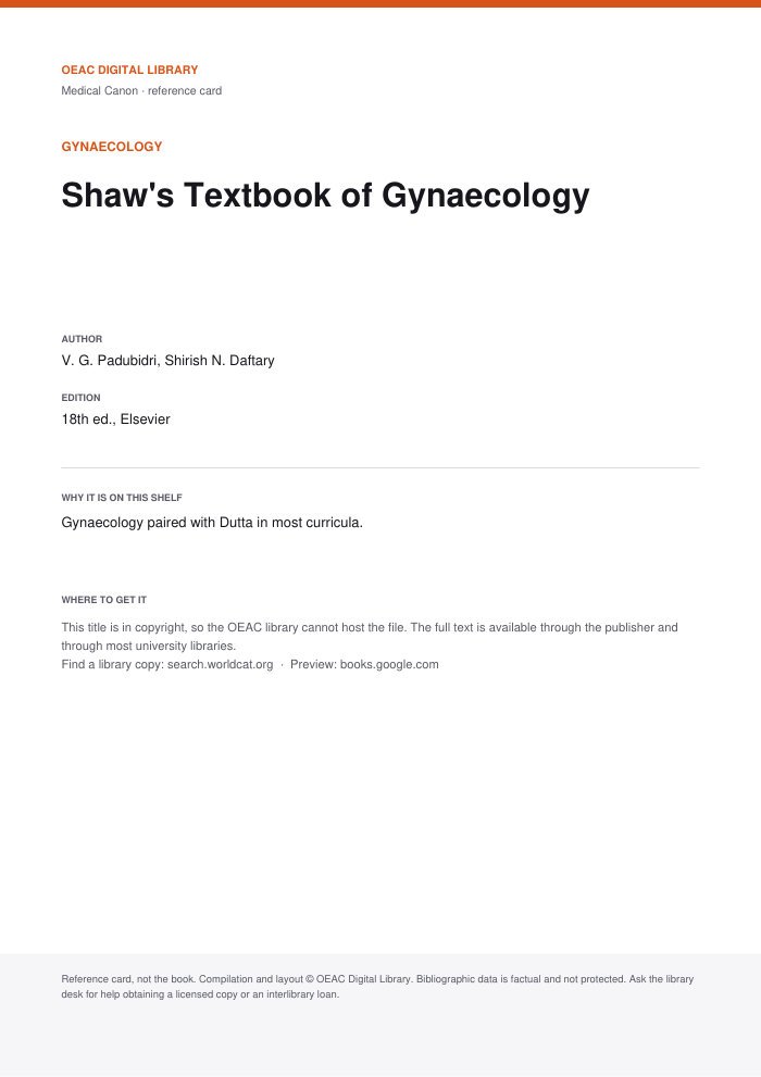 Shaw's Textbook of Gynaecology cover