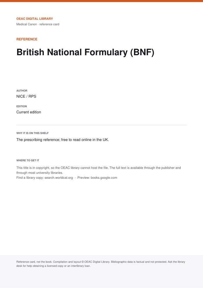 British National Formulary (BNF) cover