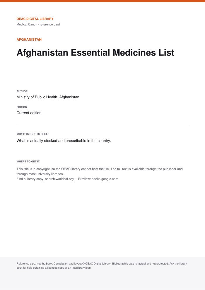 Afghanistan Essential Medicines List cover