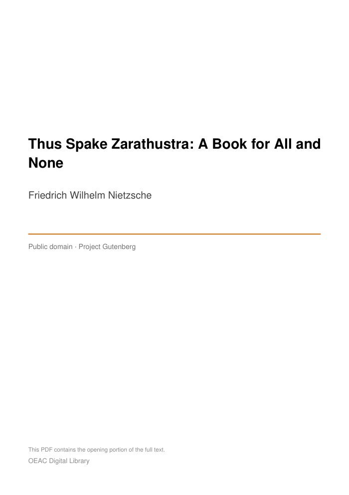 Thus Spake Zarathustra: A Book for All and None — cover