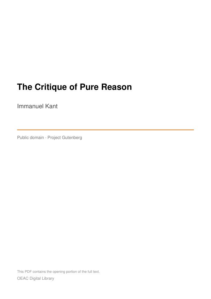 The Critique of Pure Reason — cover