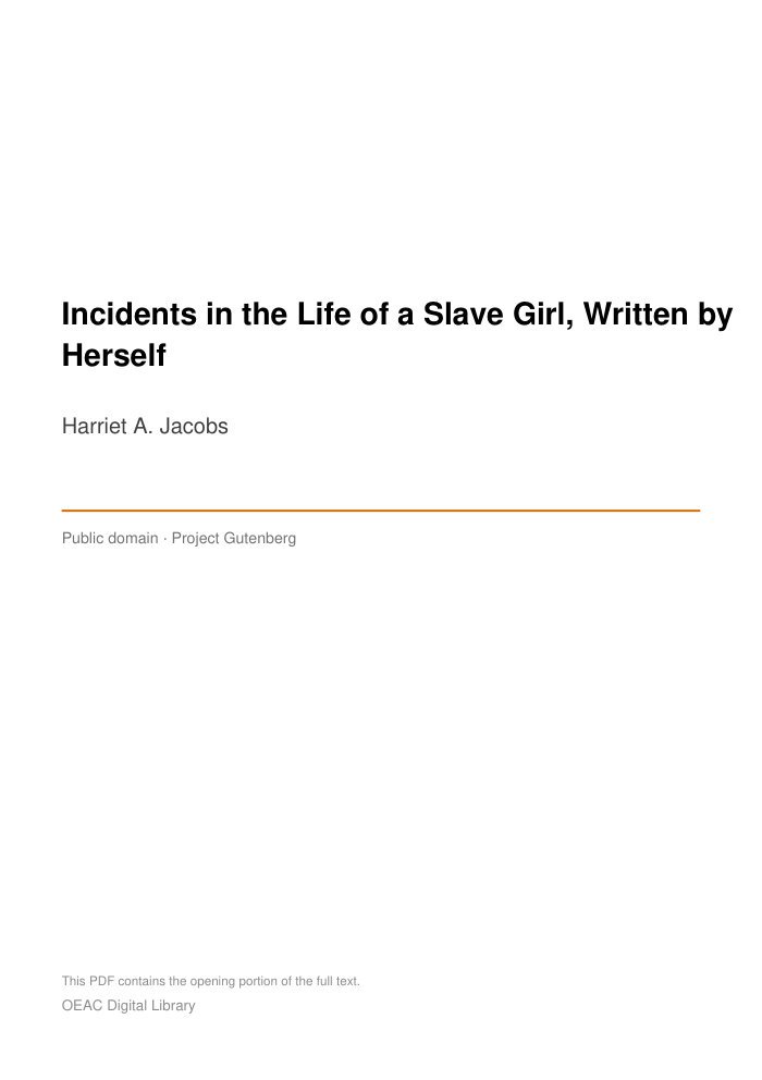 Incidents in the Life of a Slave Girl, Written by Herself cover
