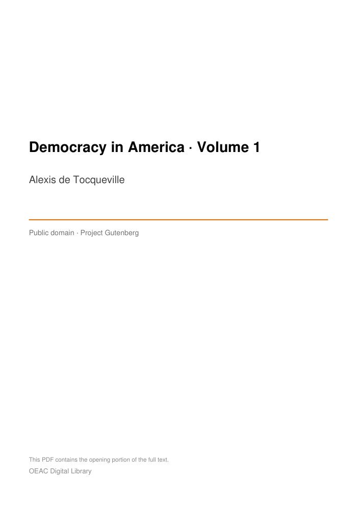 Democracy in America — Volume 1 — cover