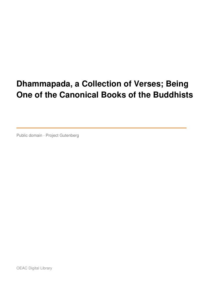 Dhammapada, a Collection of Verses; Being One of the Canonical Books of the Buddhists — cover