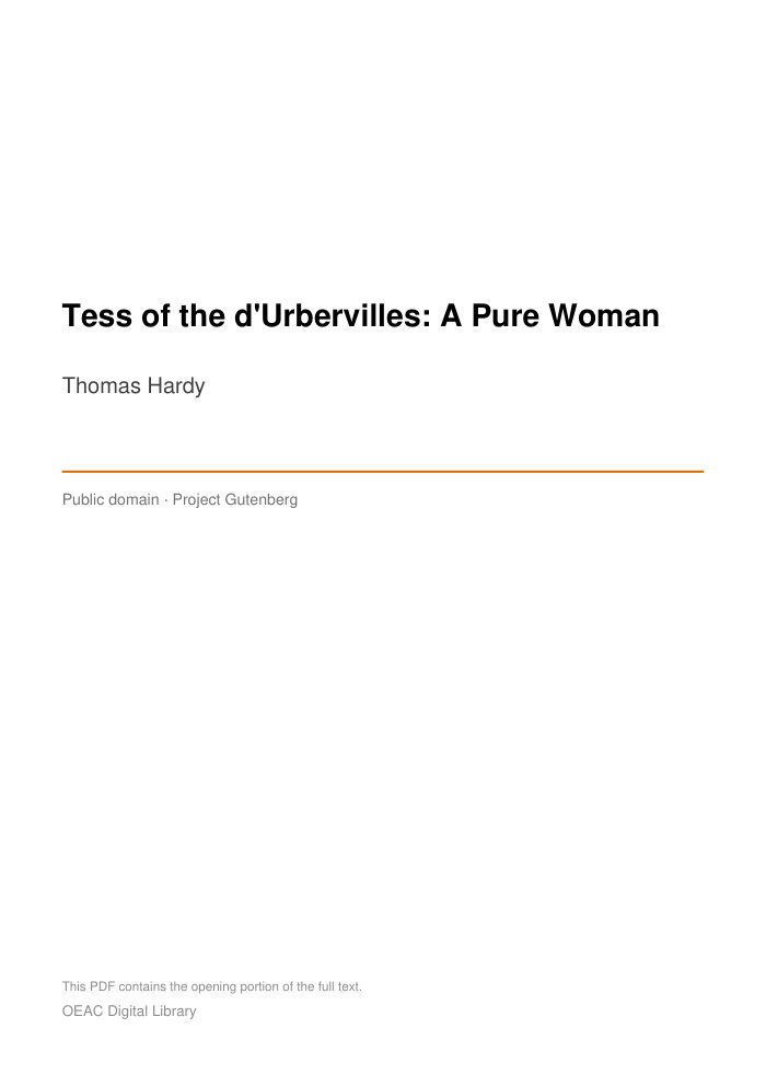 Tess of the d'Urbervilles: A Pure Woman cover
