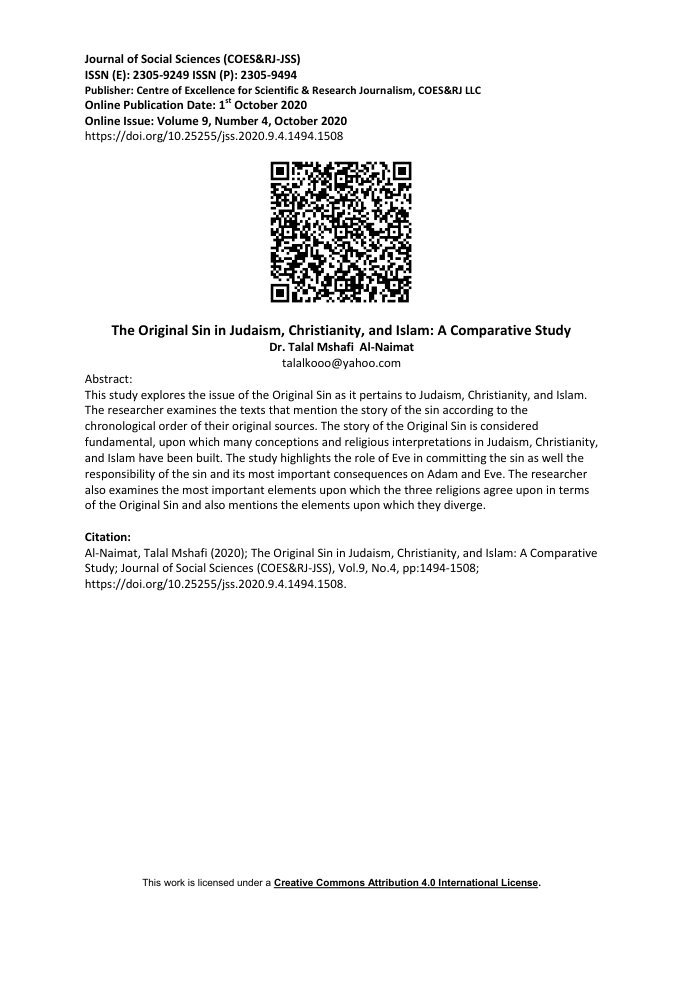 The Original Sin in Judaism, Christianity, and Islam: A Comparative Study cover