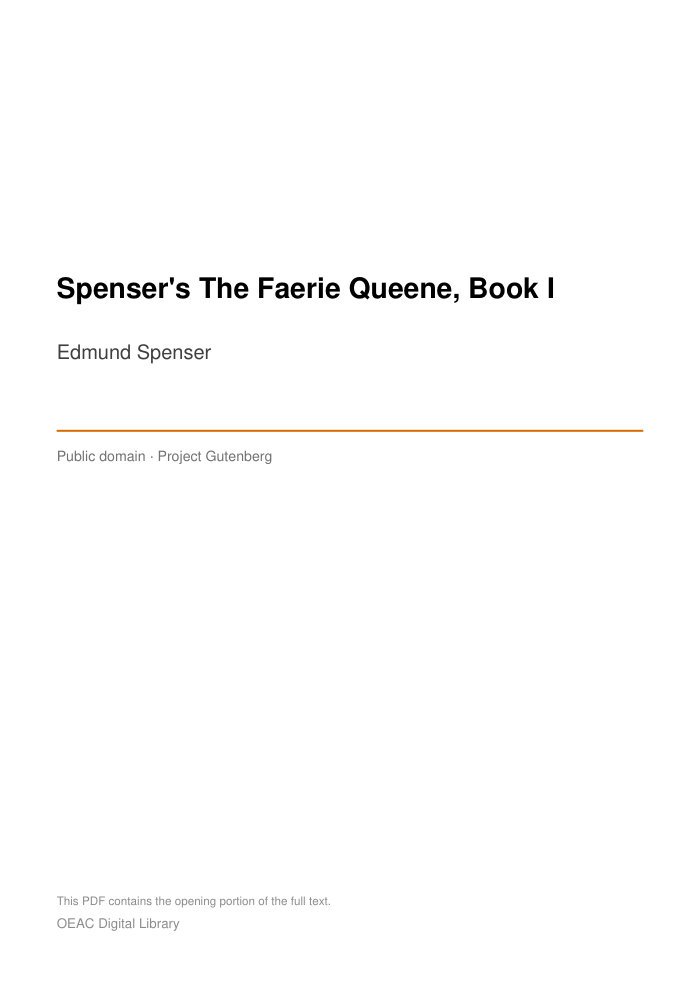 Spenser's The Faerie Queene, Book I cover