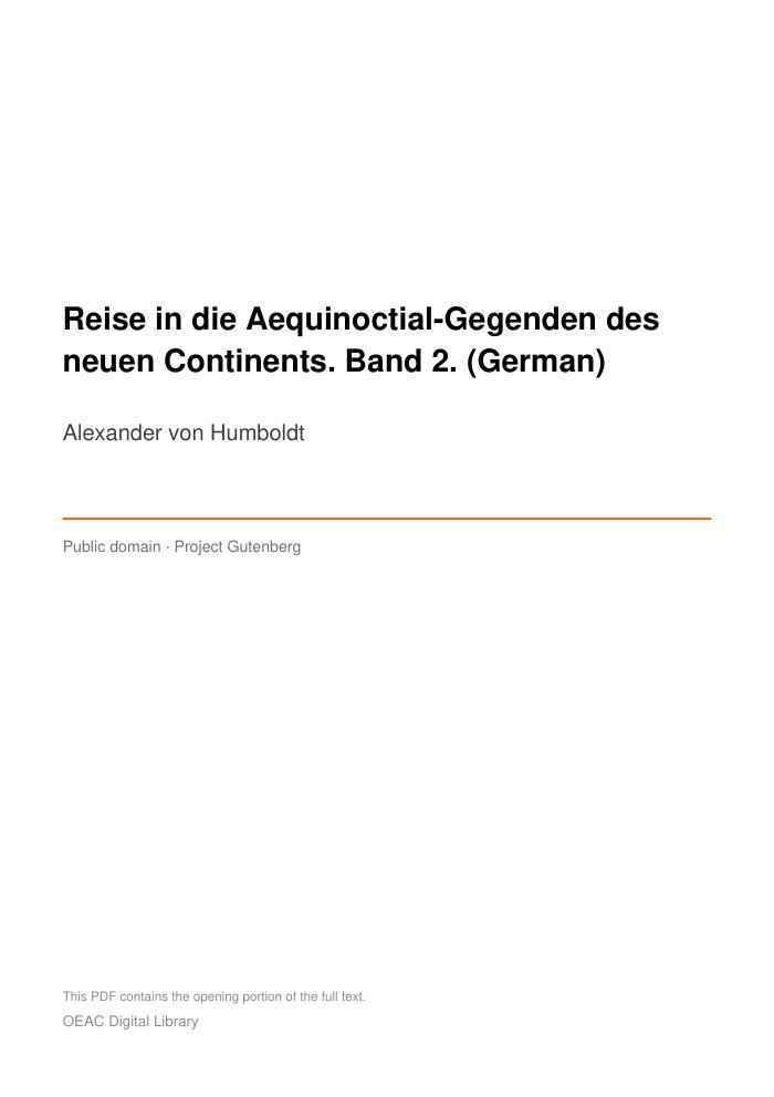 Reise in die Aequinoctial-Gegenden des neuen Continents. Band 2. (German) cover