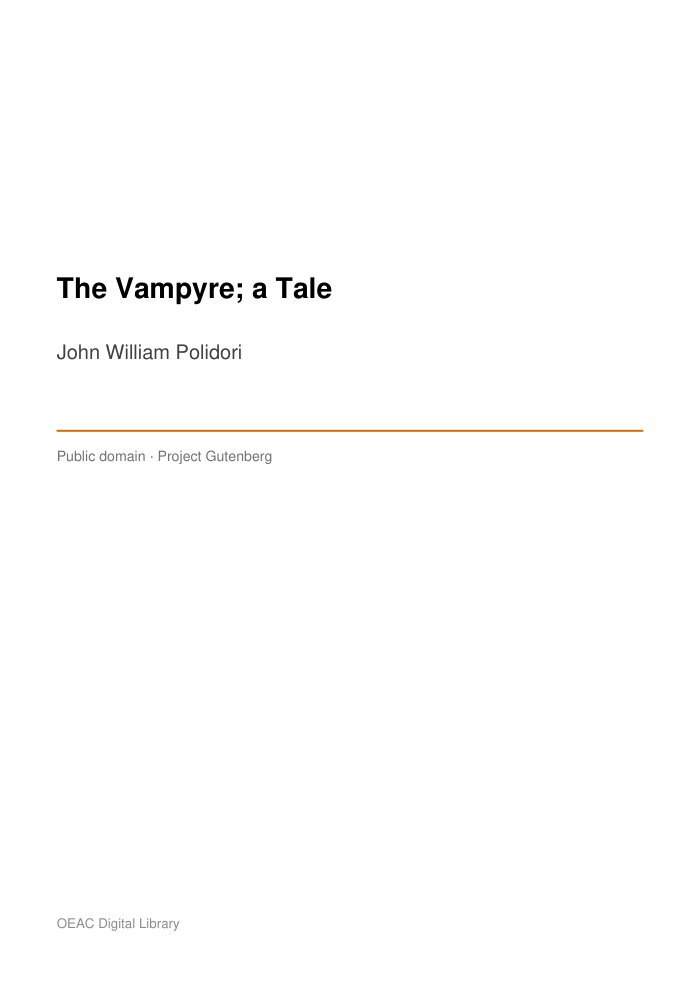 The Vampyre; a Tale cover