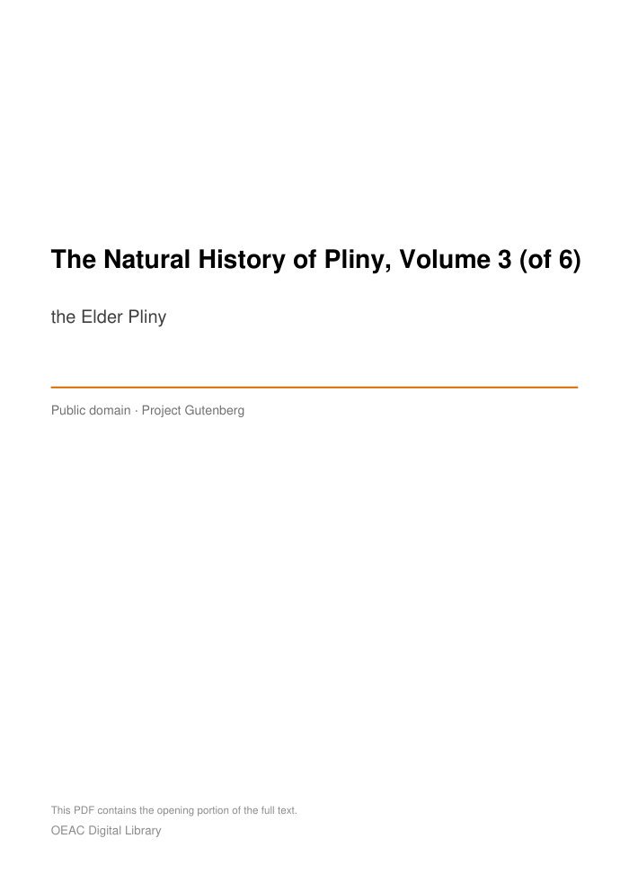 The Natural History of Pliny, Volume 3 (of 6) cover
